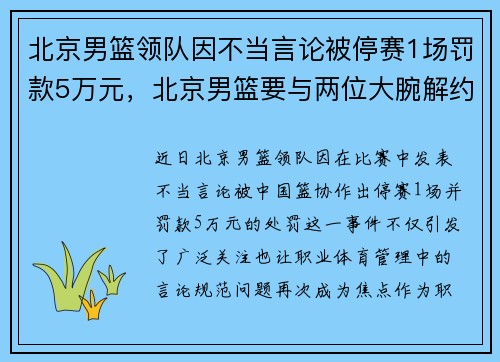 北京男篮领队因不当言论被停赛1场罚款5万元，北京男篮要与两位大腕解约_ 看来他们真要重建了!