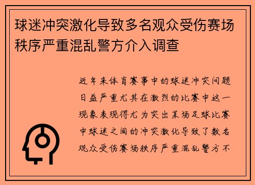球迷冲突激化导致多名观众受伤赛场秩序严重混乱警方介入调查