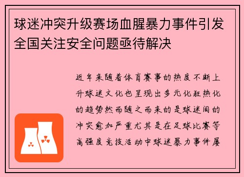 球迷冲突升级赛场血腥暴力事件引发全国关注安全问题亟待解决