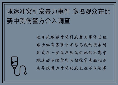 球迷冲突引发暴力事件 多名观众在比赛中受伤警方介入调查